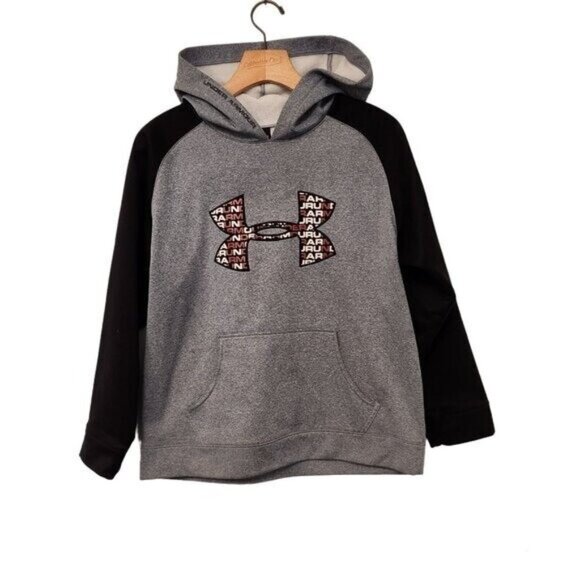 Under Armour Hoodie Fleece Logo Front Pullover Hooded Sweatshirt Youth Large EUC - Picture 1 of 13